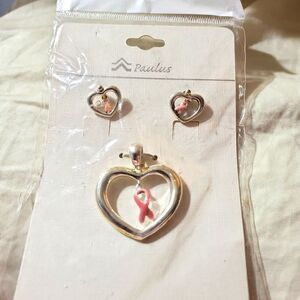NWT CANCER AWARENESS PINK AND SILVER NECKLACE PENDANT AND MATCHING EARRINGS ✨️
